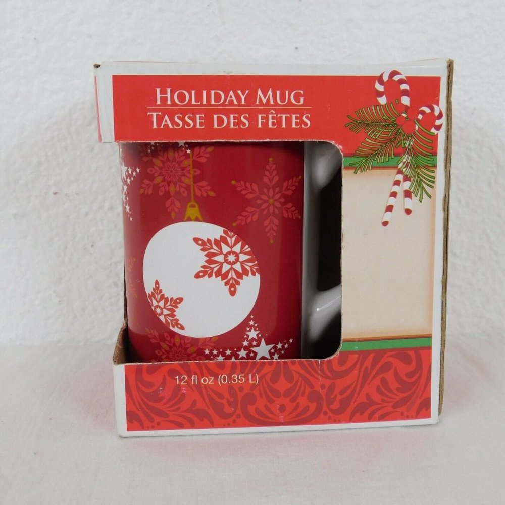 Christmas Holiday Mug Red White Ornament Snowflake Star Gift 12oz Greenbrier New